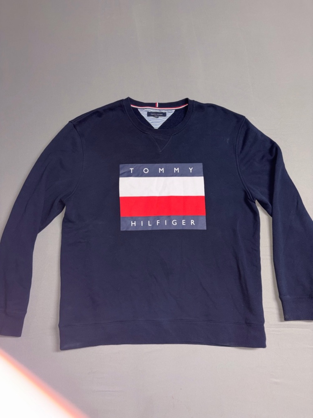 Tommy Hilfiger Navy Crewneck Sweatshirt with Red & White Logo Block